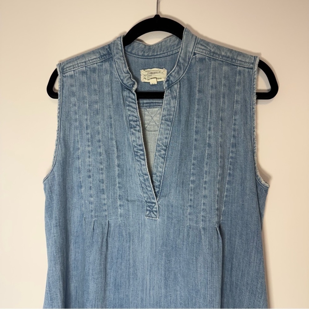 Current/Elliott Blue Denim Sleeveless V-neck Tuck Dress with Pockets Size 2 - Picture 3 of 9
